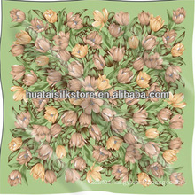 Flower Pattern Big Square Chiffon Silk Scarf